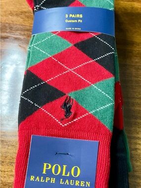 Polo by Ralph Lauren Red, Green & Black Argyle Dress Socks